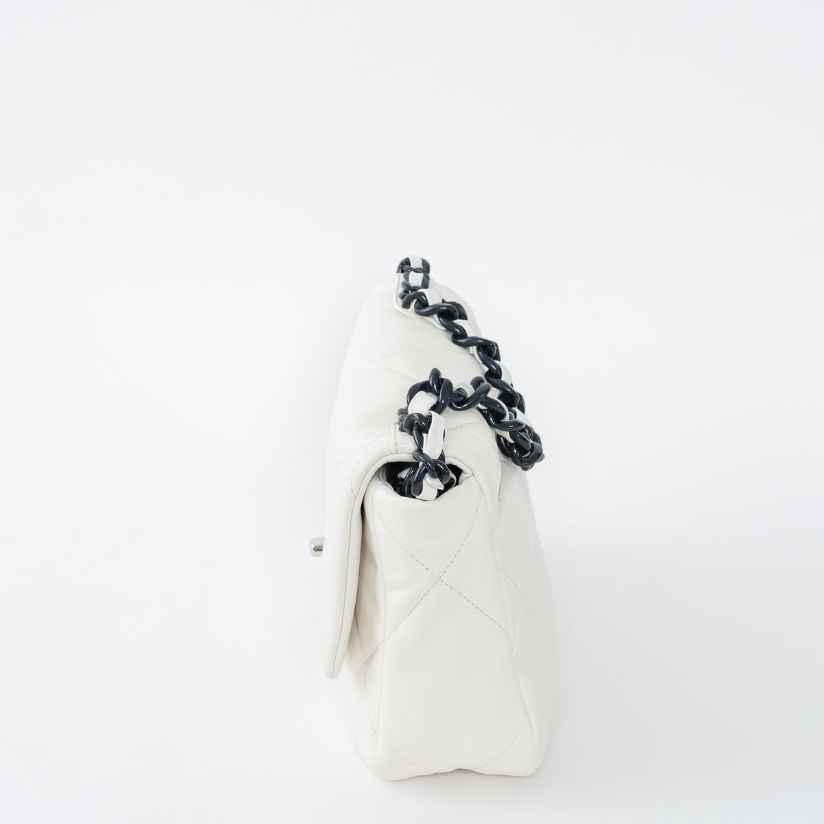 Pre-Loved Chanel™ White Calfskin Leather Medium 19 Flap Bag