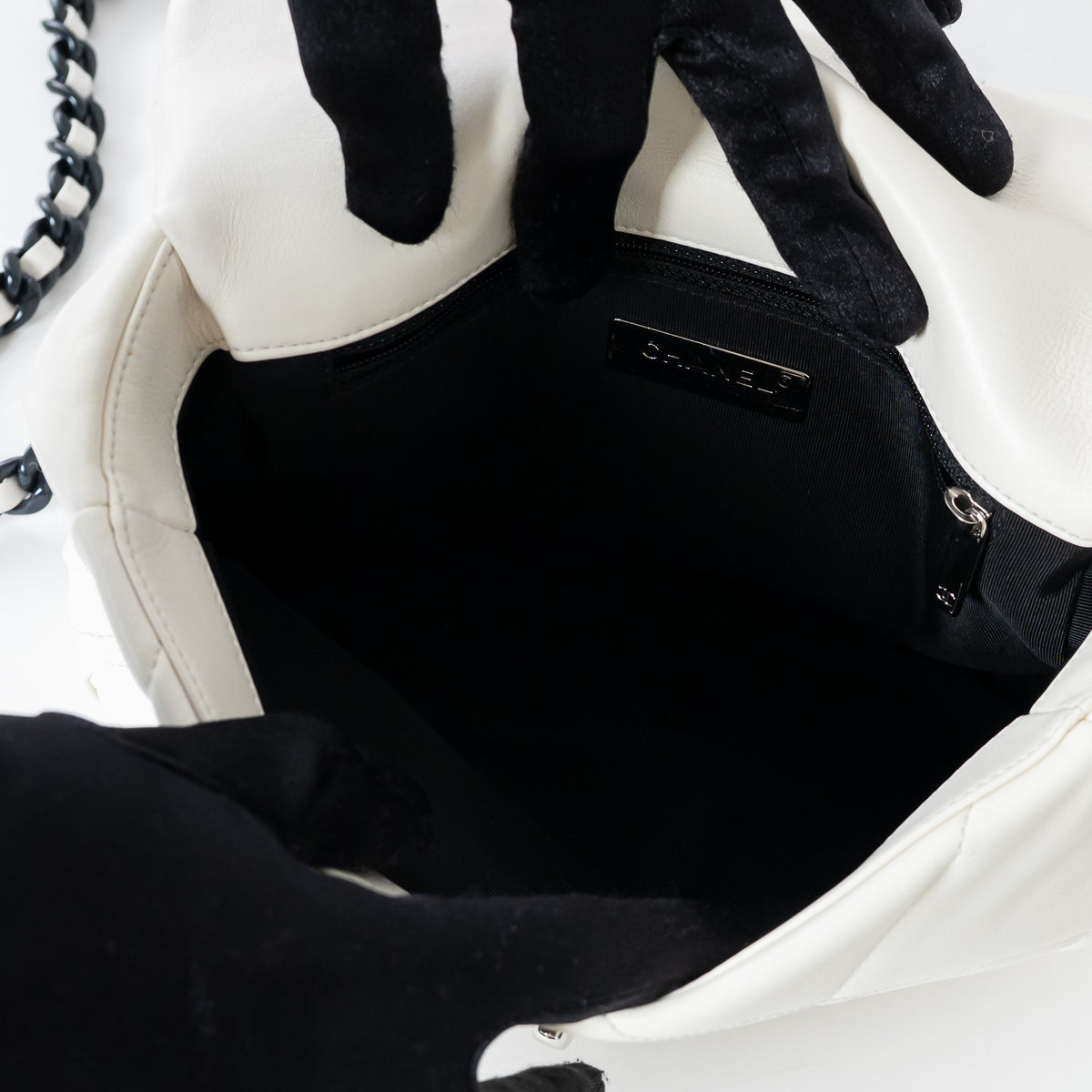 Pre-Loved Chanel™ White Calfskin Leather Medium 19 Flap Bag