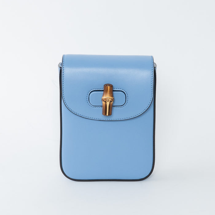 Gucci Sky Blue Calf Leather Bamboo Mini 3WAY Shoulder Bag