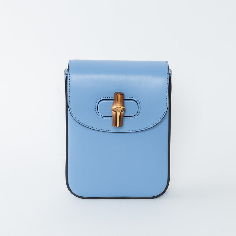 Gucci Sky Blue Calf Leather Bamboo Mini 3WAY Shoulder Bag