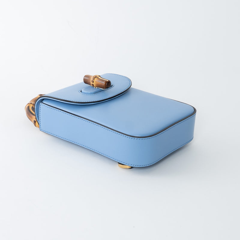 Gucci Sky Blue Calf Leather Bamboo Mini 3WAY Shoulder Bag