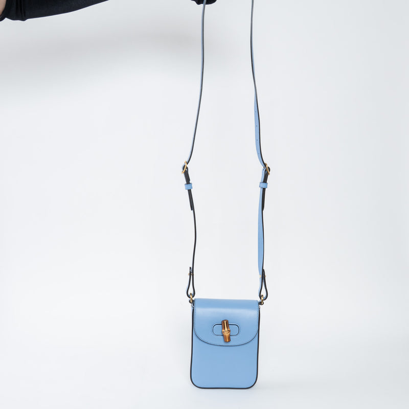 Gucci Sky Blue Calf Leather Bamboo Mini 3WAY Shoulder Bag