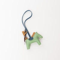 Hermes Vert Criquet/Sesame/Bleu de Malte Milo Lambskin Leather PM Rodeo Bag Charm