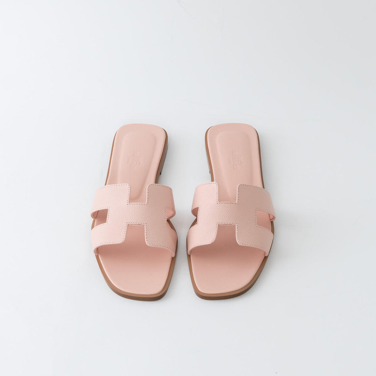 Hermes Rose Porcelaine Epsom Calfskin Leather Oran Sandals Size 37.5