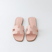 Hermes Rose Porcelaine Epsom Calfskin Leather Oran Sandals Size 37.5