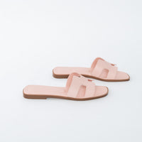 Hermes Rose Porcelaine Epsom Calfskin Leather Oran Sandals Size 37.5