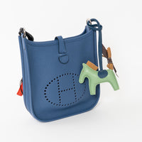 Hermes Vert Criquet/Sesame/Bleu de Malte Milo Lambskin Leather PM Rodeo Bag Charm