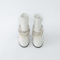Pre-Loved Chanel™ White Leather Faux Pearl Boots Size 38.5