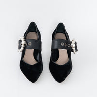 Miu Miu Black Velvet Faux Pearl Pumps Size 37