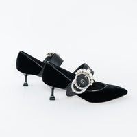 Miu Miu Black Velvet Faux Pearl Pumps Size 37