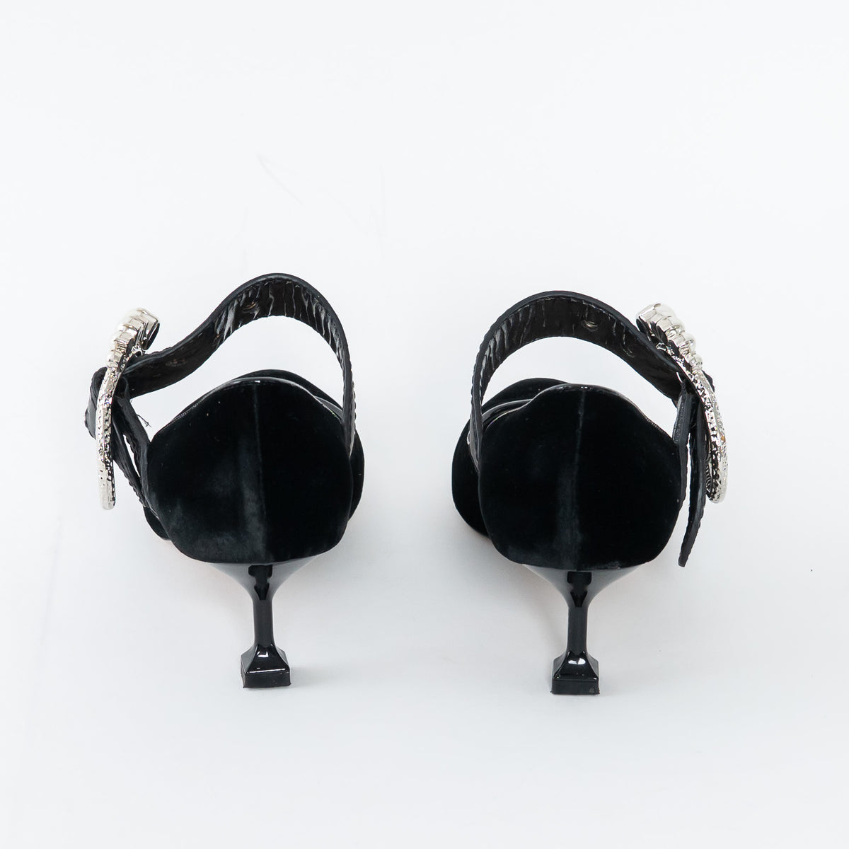 Miu Miu Black Velvet Faux Pearl Pumps Size 37