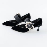 Miu Miu Black Velvet Faux Pearl Pumps Size 37