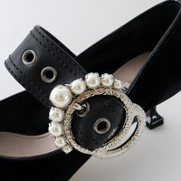 Miu Miu Black Velvet Faux Pearl Pumps Size 37
