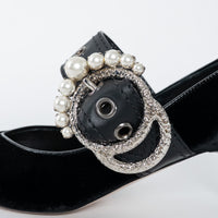 Miu Miu Black Velvet Faux Pearl Pumps Size 37