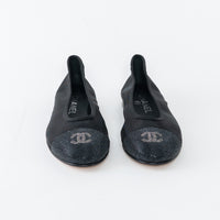 Pre-Loved Chanel™ Black Mesh Crystal Embellished Ballet Flats Size 36.5C