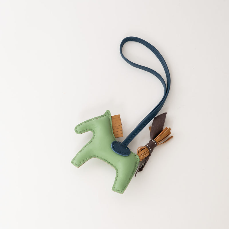 Hermes Vert Criquet/Sesame/Bleu de Malte Milo Lambskin Leather PM Rodeo Bag Charm