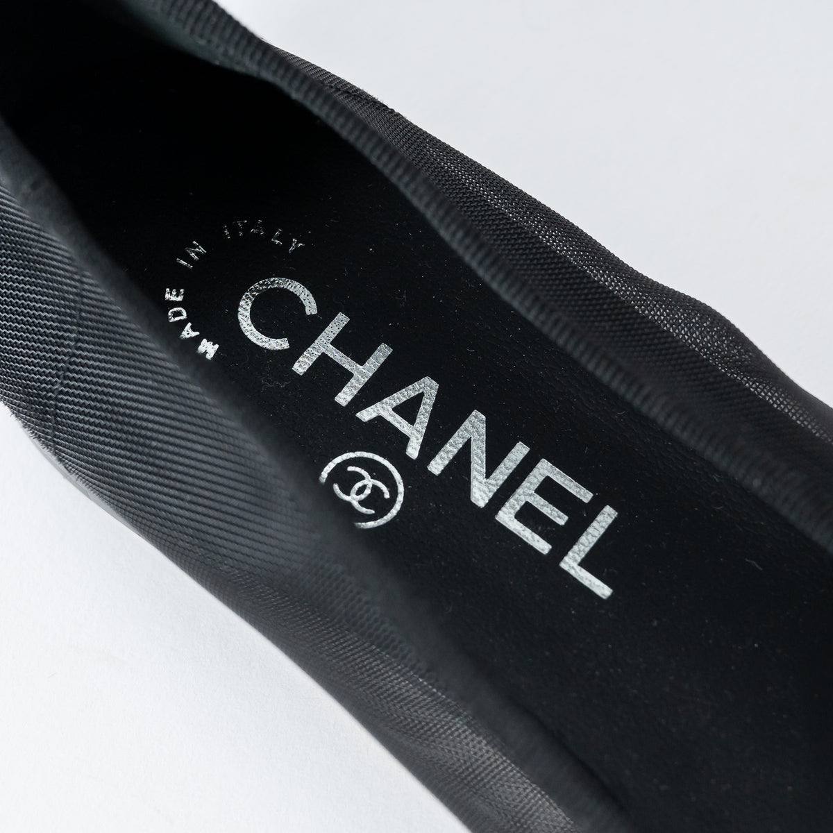 Pre-Loved Chanel™ Black Mesh Crystal Embellished Ballet Flats Size 36.5C