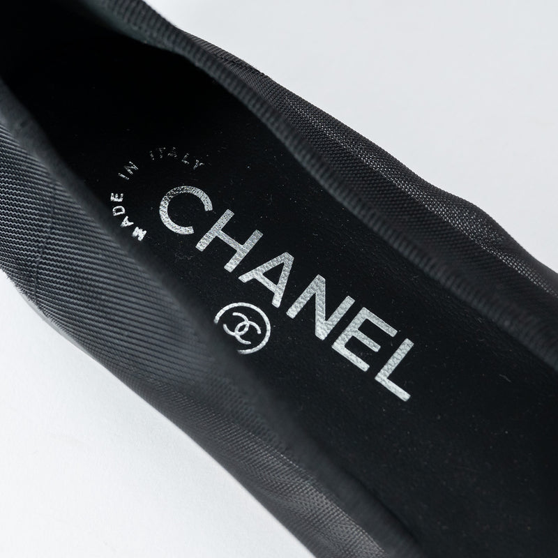 Pre-Loved Chanel™ Black Mesh Crystal Embellished Ballet Flats Size 36.5C