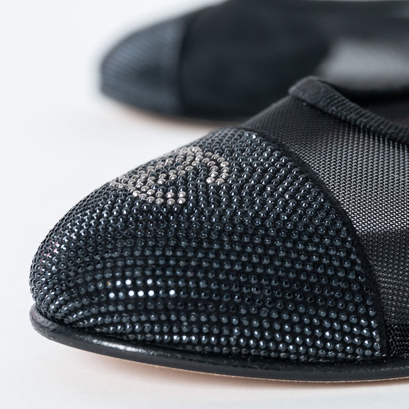 Pre-Loved Chanel™ Black Mesh Crystal Embellished Ballet Flats Size 36.5C