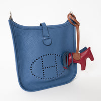 Hermes Rubis and Bleu de Malte Swift Leather PM Rodeo Bag Charm