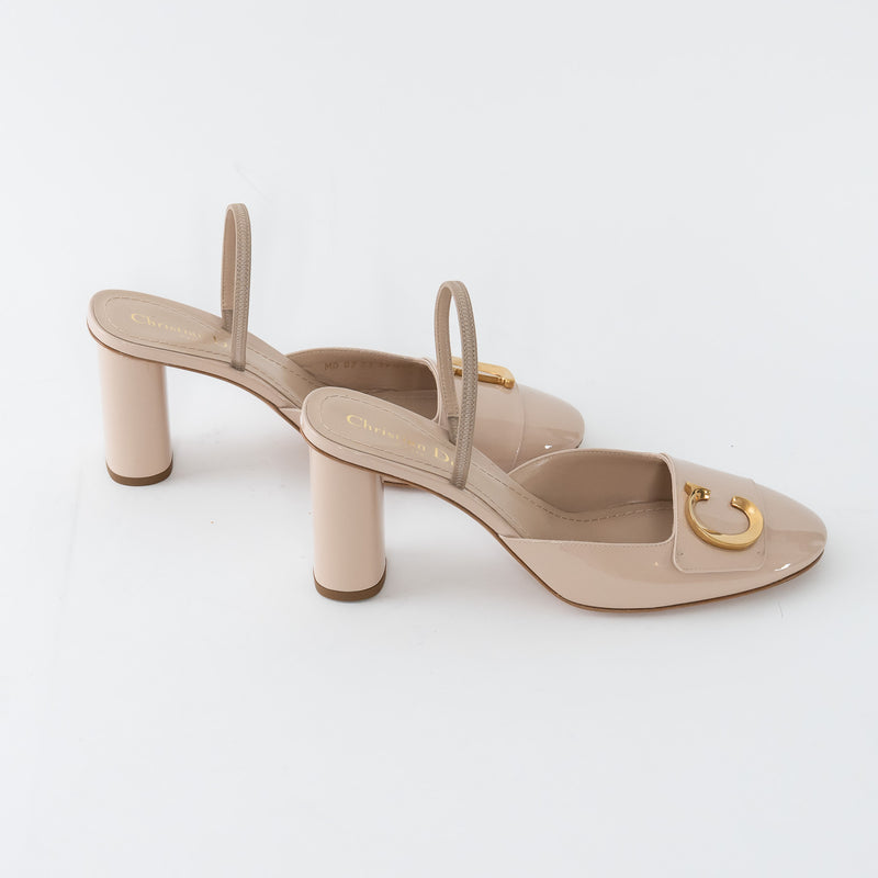 Dior Beige Patent Leather C'est Slingback Sandals Size 38/38.5