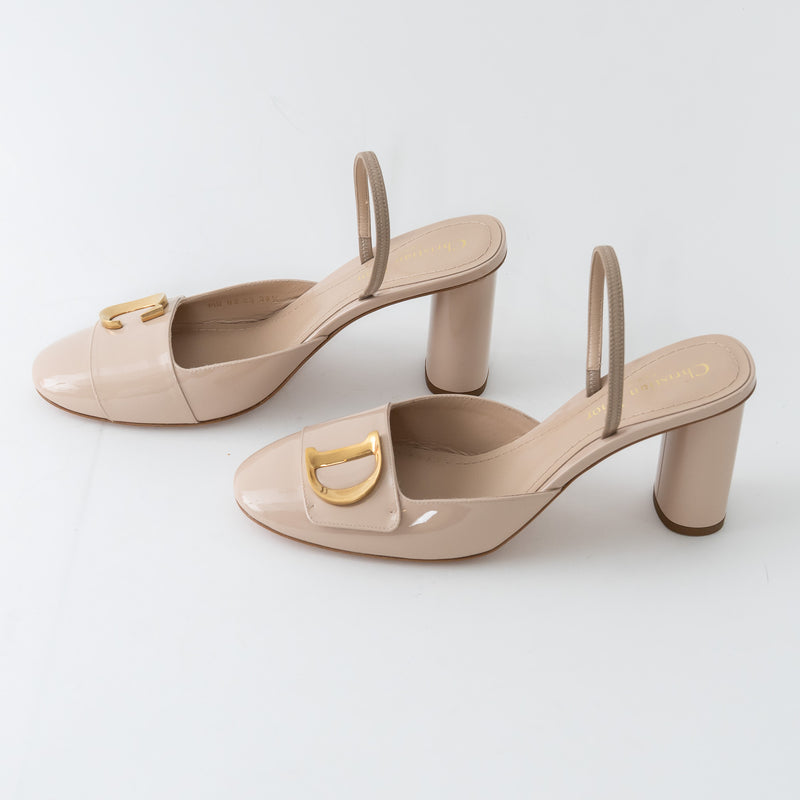 Dior Beige Patent Leather C'est Slingback Sandals Size 38/38.5