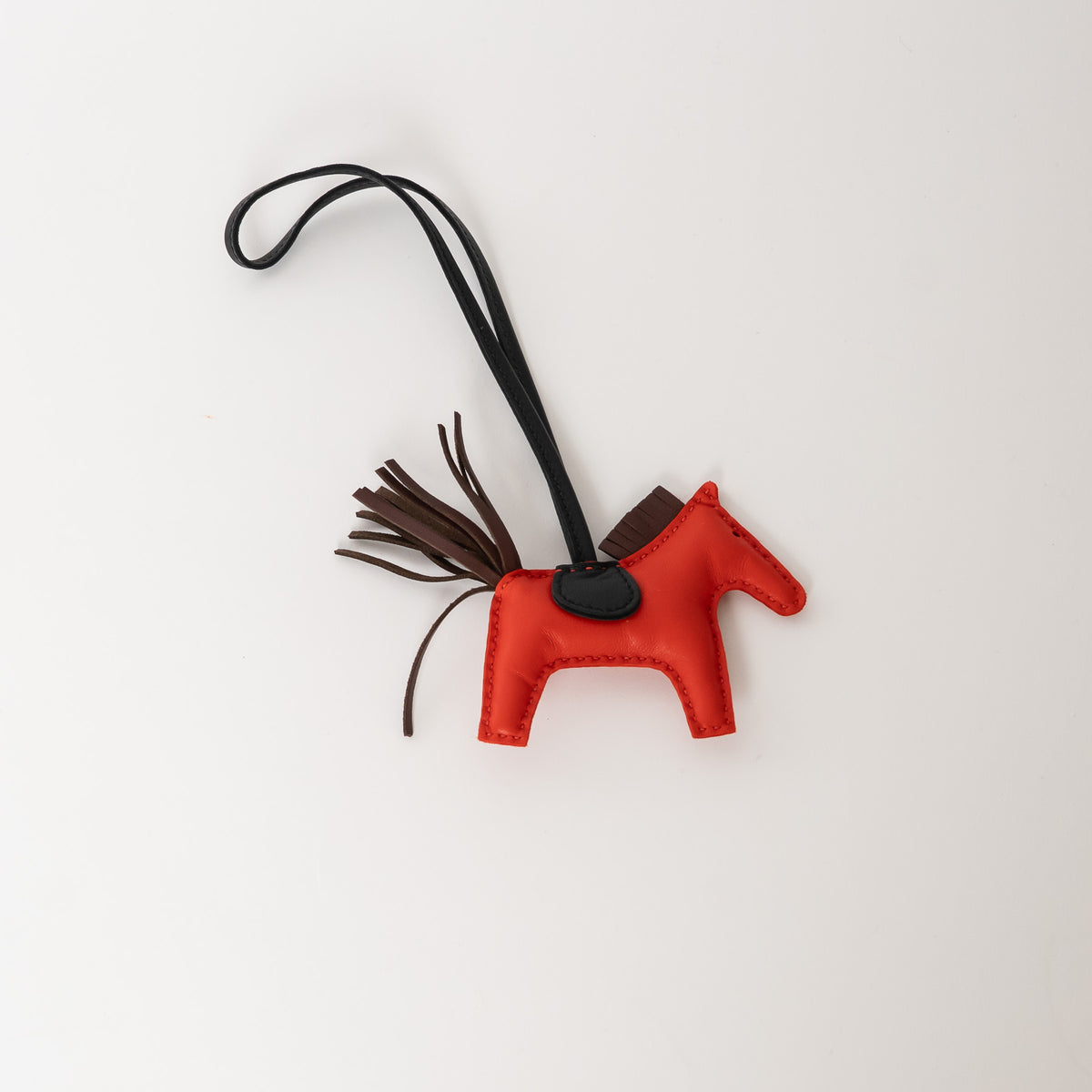 Hermes Red/Brown Milo Lambskin and Swift Calfskin Leather PM Rodeo Bag Charm