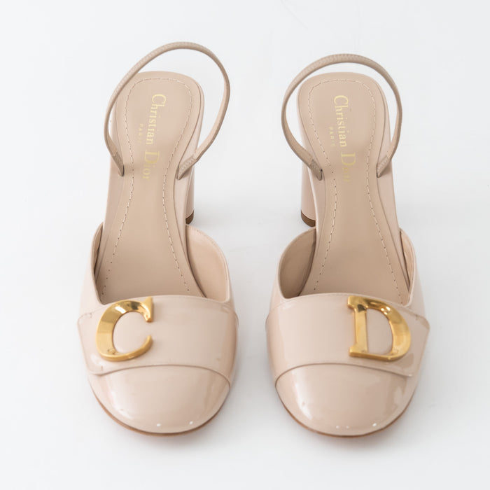 Dior Beige Patent Leather C'est Slingback Sandals Size 38/38.5
