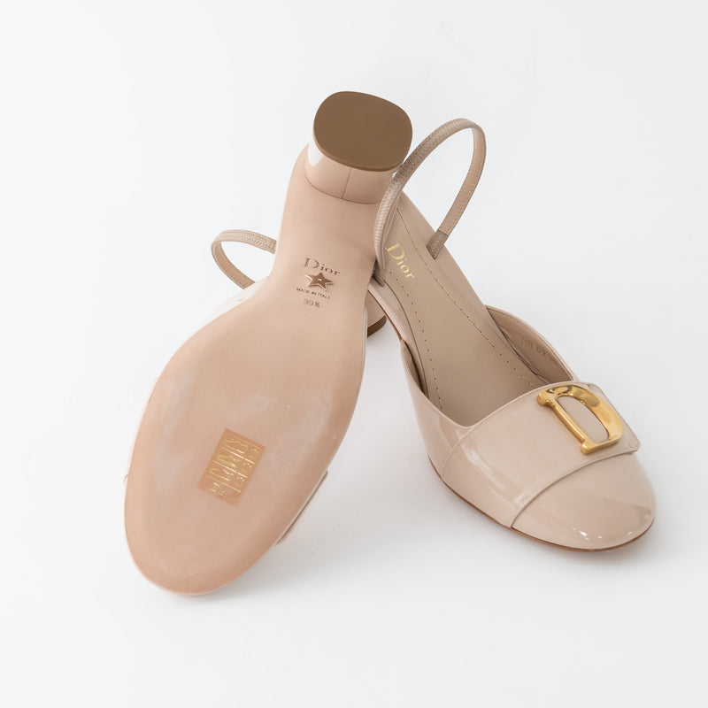 Dior Beige Patent Leather C'est Slingback Sandals Size 38/38.5