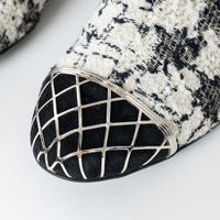 Pre-Loved Chanel™ White and Black Tweed Floral Boots Size 39