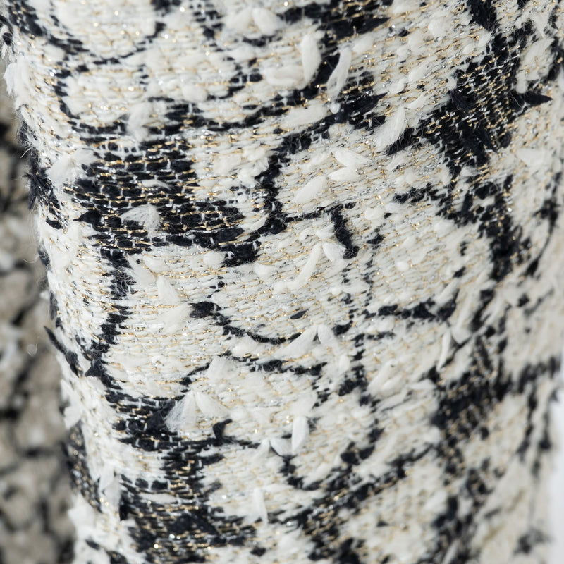 Pre-Loved Chanel™ White and Black Tweed Floral Boots Size 39