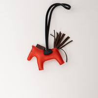 Hermes Red/Brown Milo Lambskin and Swift Calfskin Leather PM Rodeo Bag Charm