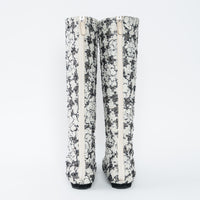 Pre-Loved Chanel™ White and Black Tweed Floral Boots Size 39