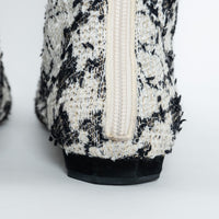 Pre-Loved Chanel™ White and Black Tweed Floral Boots Size 39