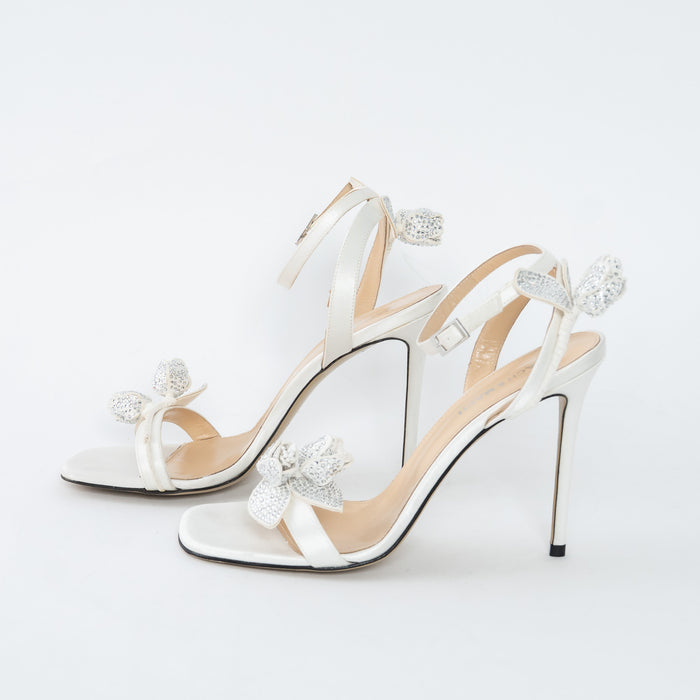 Mach & Mach White Satin Wonder Tulip Sandals Size 38