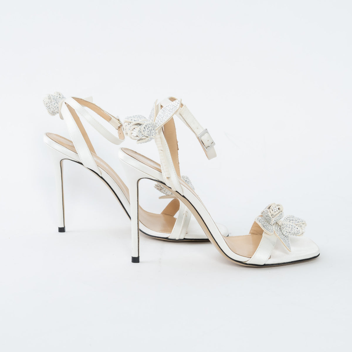 Mach & Mach White Satin Wonder Tulip Sandals Size 38