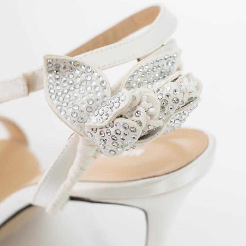 Mach & Mach White Satin Wonder Tulip Sandals Size 38