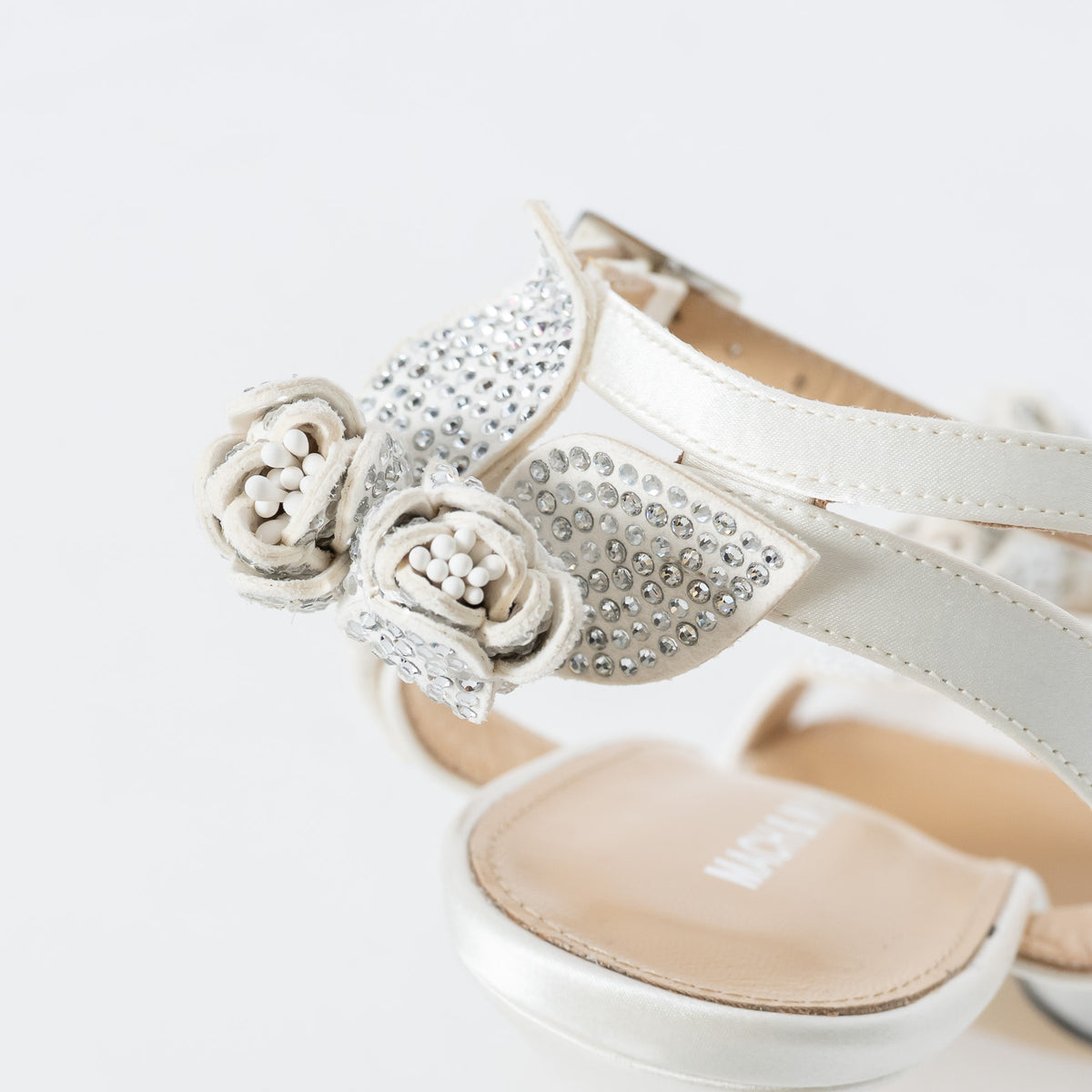 Mach & Mach White Satin Wonder Tulip Sandals Size 38