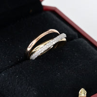 Cartier 18k Tri-Gold Paved Trinity Ring with Diamonds Size 57