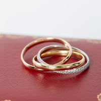 Cartier 18k Tri-Gold Paved Trinity Ring with Diamonds Size 57
