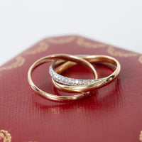Cartier 18k Tri-Gold Paved Trinity Ring with Diamonds Size 57