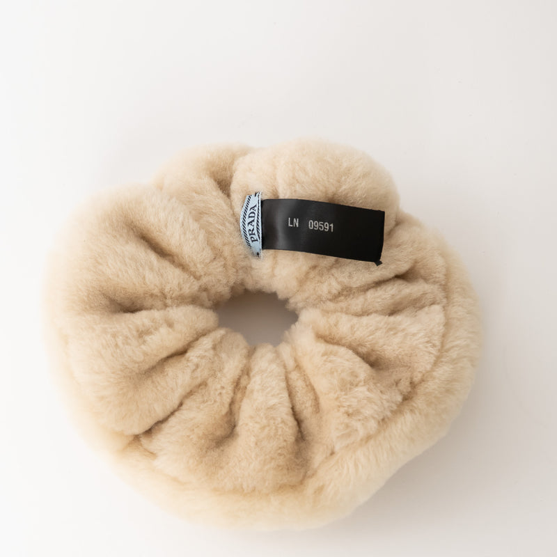 Prada Beige Shearling Scrunchie