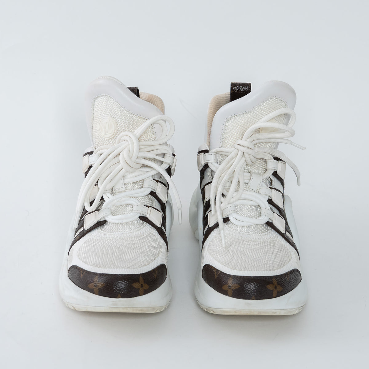 Louis Vuitton White Technical Fabric and Monogram Canvas Arclight Sneakers Size 38