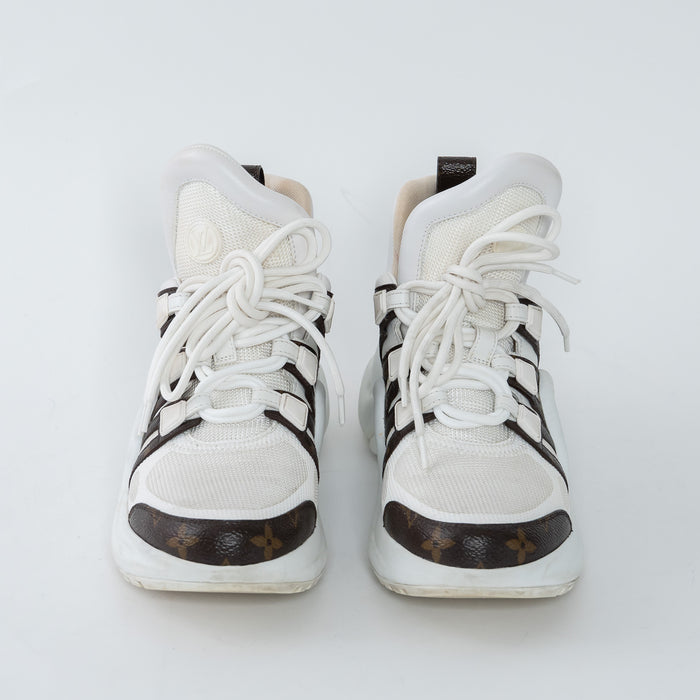 Louis Vuitton White Technical Fabric and Monogram Canvas Arclight Sneakers Size 38