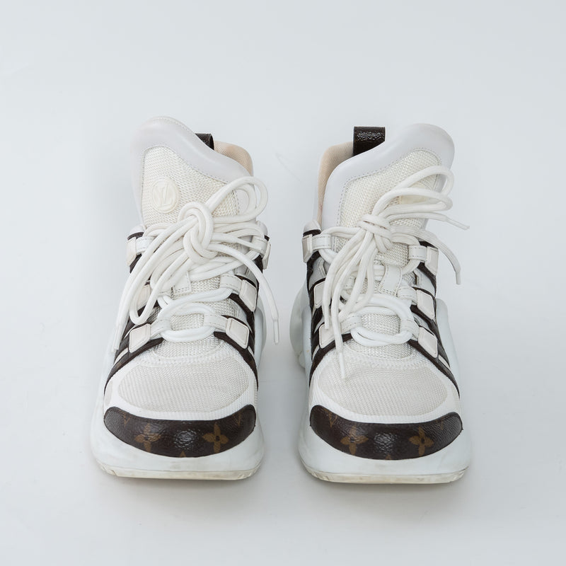 Louis Vuitton White Technical Fabric and Monogram Canvas Arclight Sneakers Size 38