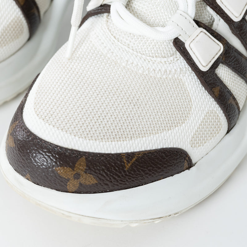Louis Vuitton White Technical Fabric and Monogram Canvas Arclight Sneakers Size 38
