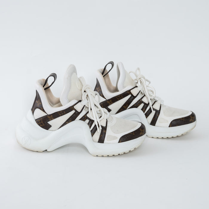 Louis Vuitton White Technical Fabric and Monogram Canvas Arclight Sneakers Size 38