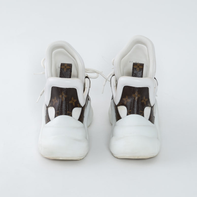 Louis Vuitton White Technical Fabric and Monogram Canvas Arclight Sneakers Size 38