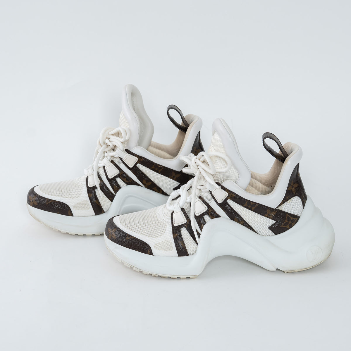 Louis Vuitton White Technical Fabric and Monogram Canvas Arclight Sneakers Size 38