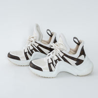 Louis Vuitton White Technical Fabric and Monogram Canvas Arclight Sneakers Size 38